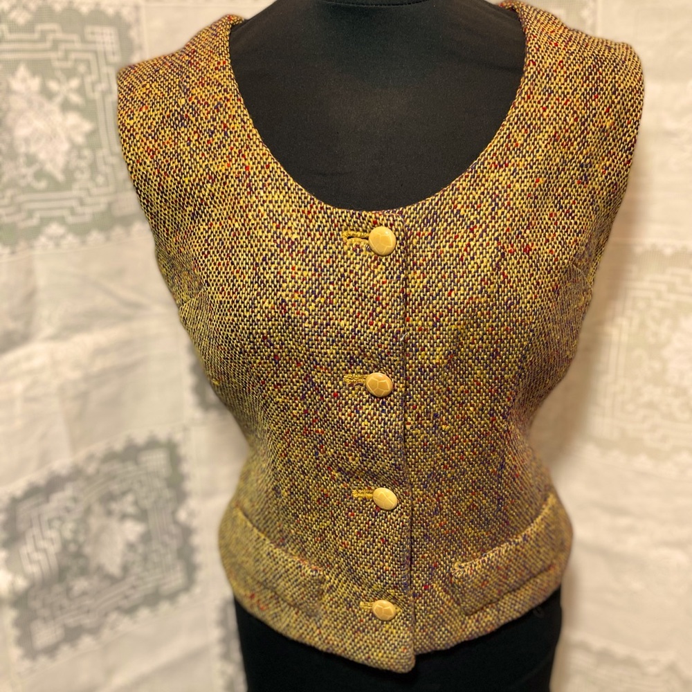 Vintage Mod Scalop Neck Mustard Wool Vest M